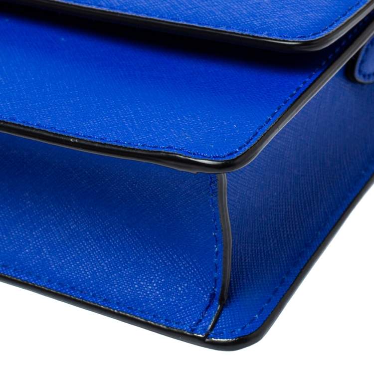 Pre Owned DKNY Blue Saffiano Leather Bryant Park Flap Crossbody Bag