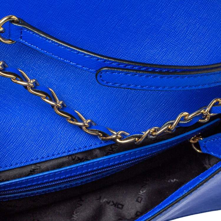 Pre Owned DKNY Blue Saffiano Leather Bryant Park Flap Crossbody Bag