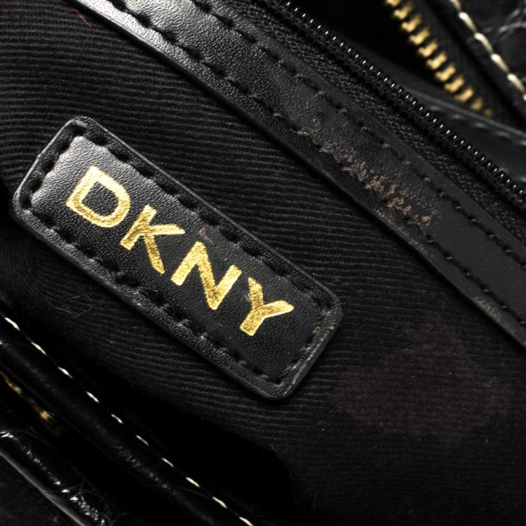 Pre Owned Dkny Black/Grey Signature Canvas and Leather Hobo