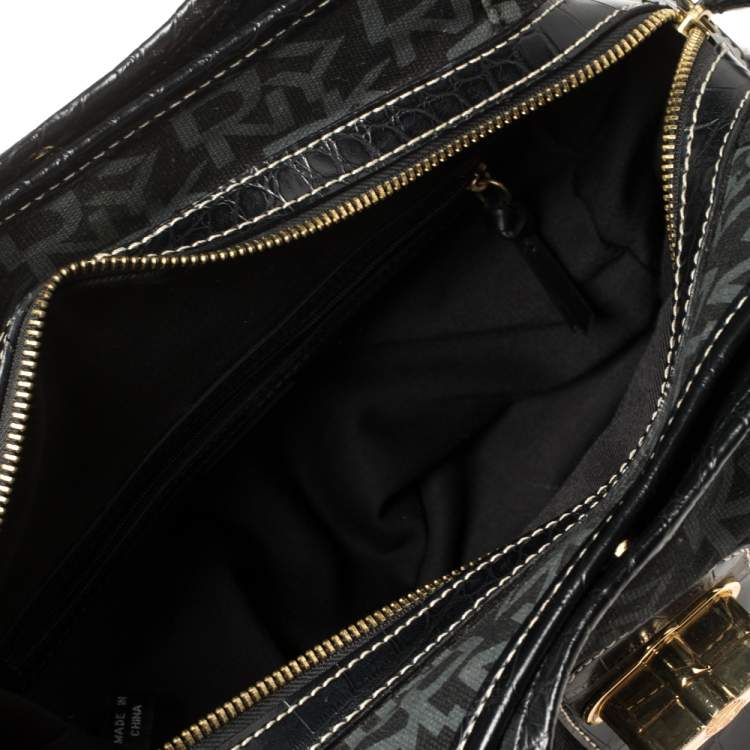 Pre Owned Dkny Black/Grey Signature Canvas and Leather Hobo