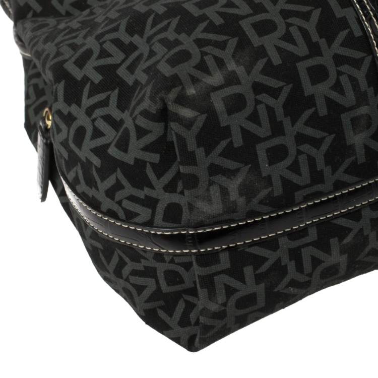 Pre Owned Dkny Black/Grey Signature Canvas and Leather Hobo
