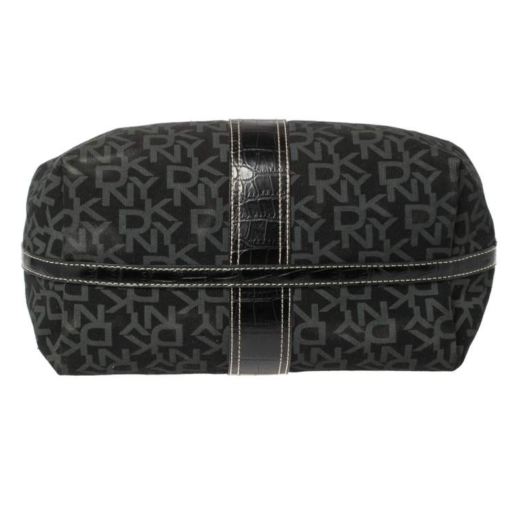 Pre Owned Dkny Black/Grey Signature Canvas and Leather Hobo