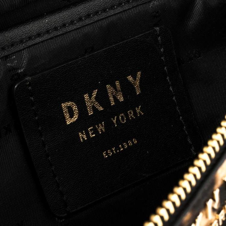 Pre Owned Dkny Black/Brown Leopard Print Leather and Calfhair Belt Bag