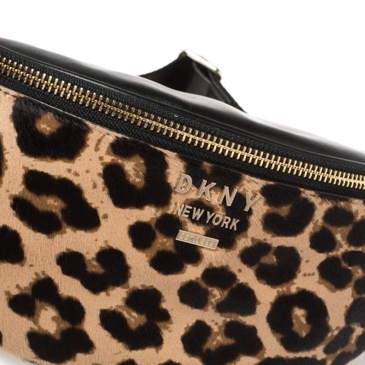Pre Owned Dkny Black/Brown Leopard Print Leather and Calfhair Belt Bag