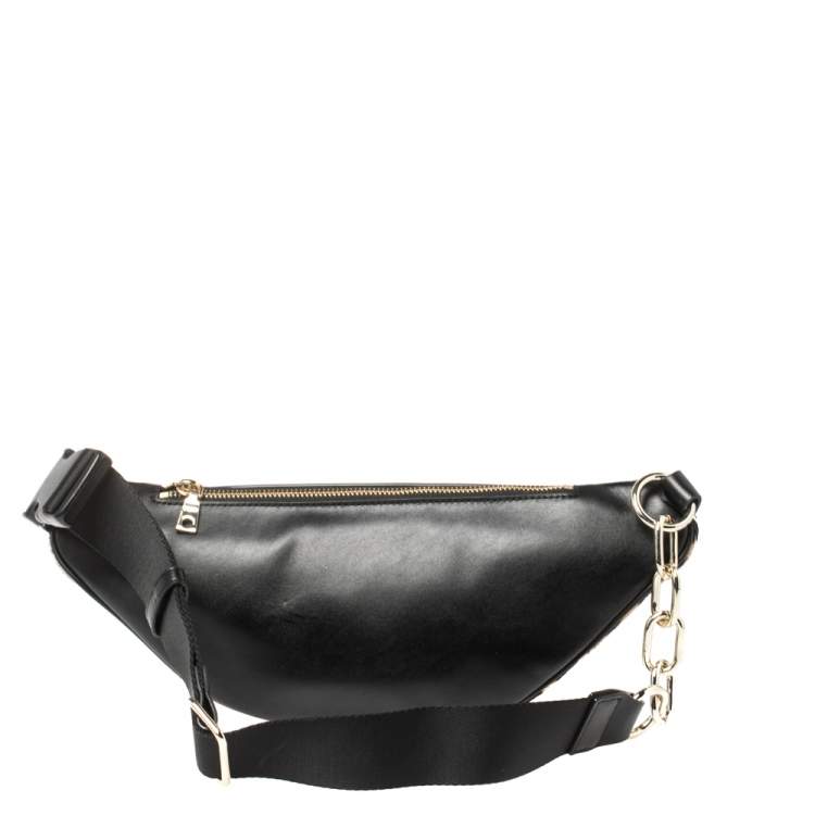 Pre Owned Dkny Black/Brown Leopard Print Leather and Calfhair Belt Bag