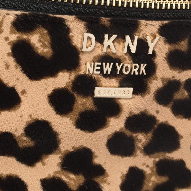 Pre Owned Dkny Black/Brown Leopard Print Leather and Calfhair Belt Bag