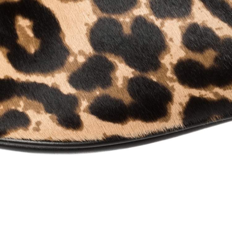 Pre Owned Dkny Black/Brown Leopard Print Leather and Calfhair Belt Bag