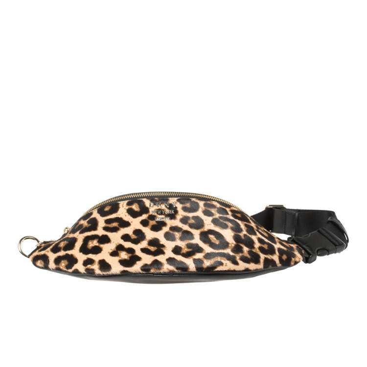 Pre Owned Dkny Black/Brown Leopard Print Leather and Calfhair Belt Bag