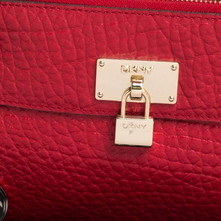 Pre Owned DKNY Red Textured Leather Lock Chain Shoulder Bag