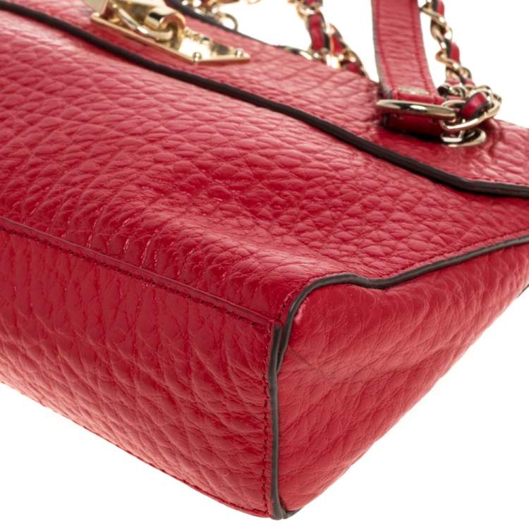 Pre Owned DKNY Red Textured Leather Lock Chain Shoulder Bag