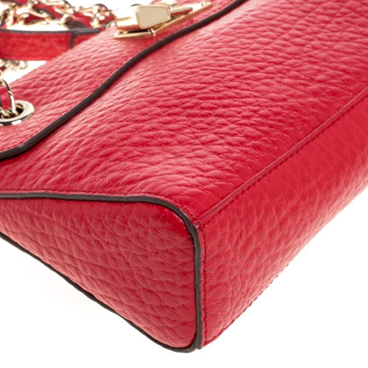 Pre Owned DKNY Red Textured Leather Lock Chain Shoulder Bag