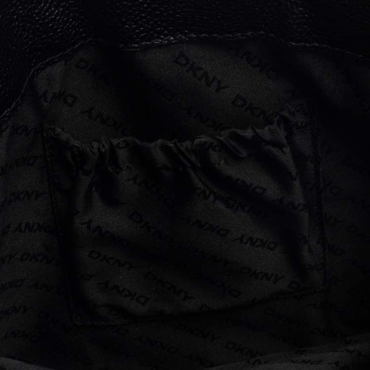 Pre Owned DKNY Black Textured Leather Middle Zip Tote
