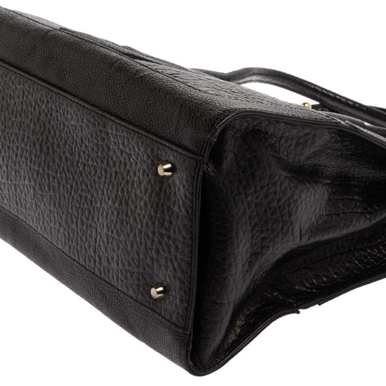 Pre Owned DKNY Black Textured Leather Middle Zip Tote