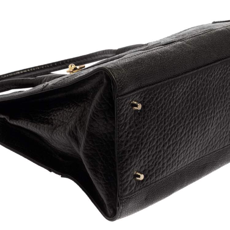 Pre Owned DKNY Black Textured Leather Middle Zip Tote