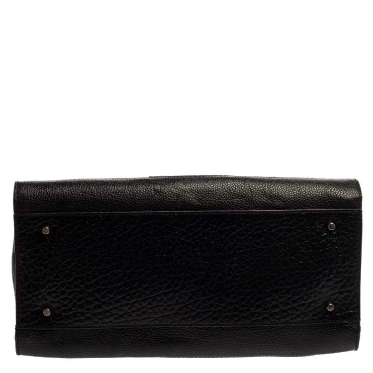 Pre Owned DKNY Black Textured Leather Middle Zip Tote