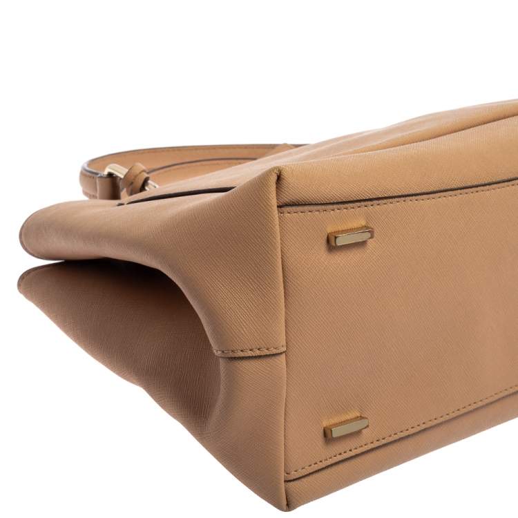 Pre Owned DKNY Beige Leather Front Pocket Tote
