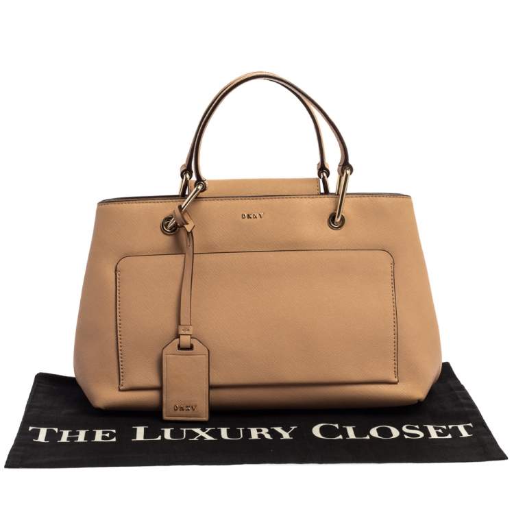 Pre Owned DKNY Beige Leather Front Pocket Tote