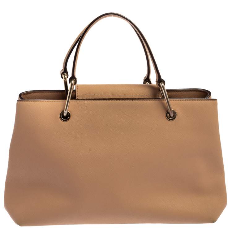 Pre Owned DKNY Beige Leather Front Pocket Tote