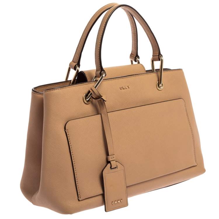 Pre Owned DKNY Beige Leather Front Pocket Tote