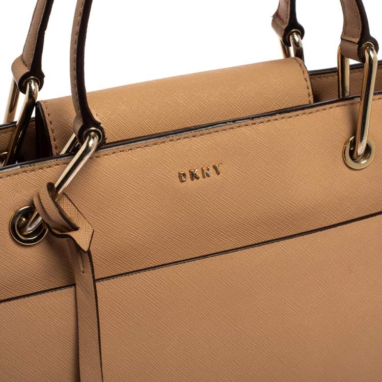 Pre Owned DKNY Beige Leather Front Pocket Tote