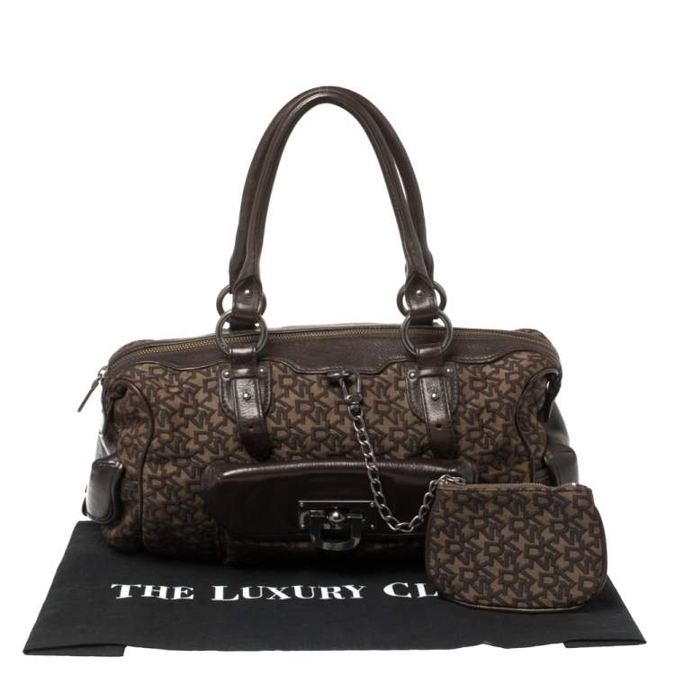 Pre Owned Dkny Brown Signature Canvas and Leather Front Pocket Satchel