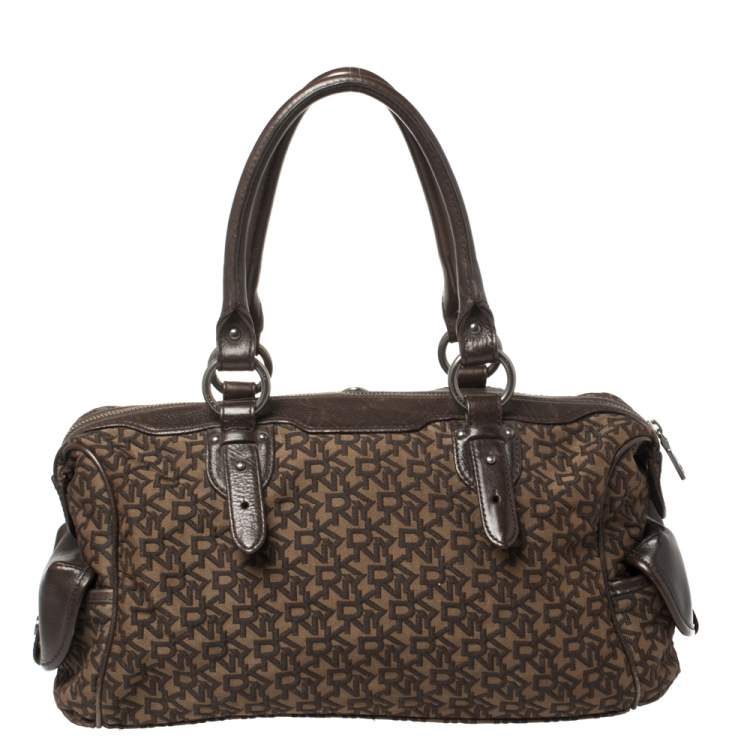 Pre Owned Dkny Brown Signature Canvas and Leather Front Pocket Satchel