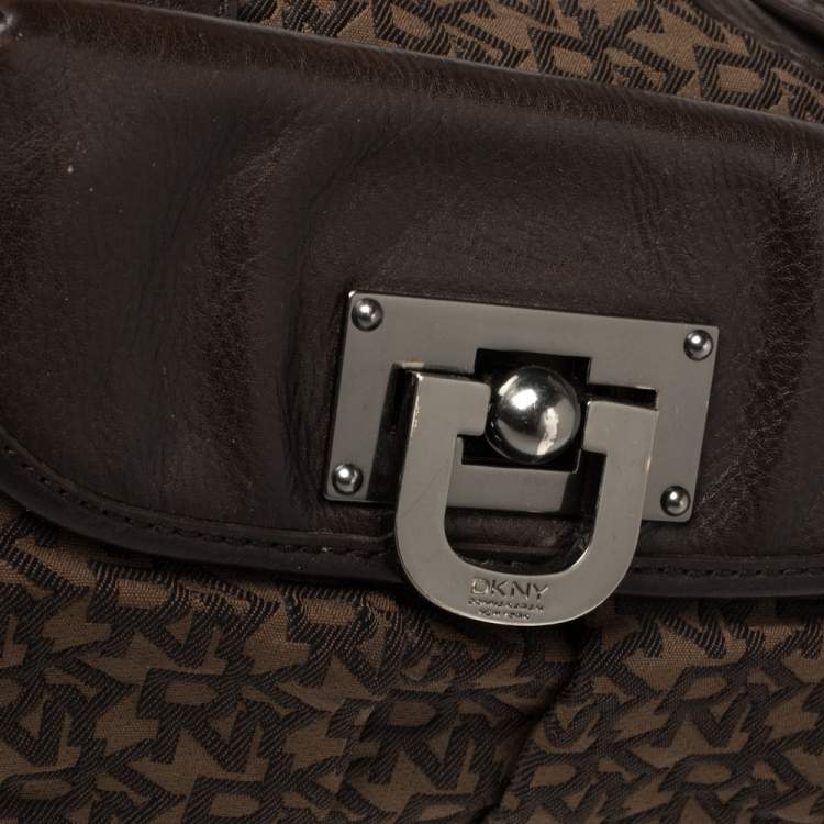 Pre Owned Dkny Brown Signature Canvas and Leather Front Pocket Satchel