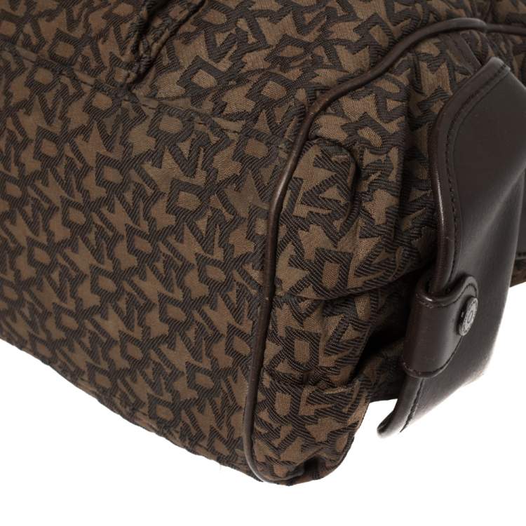 Pre Owned Dkny Brown Signature Canvas and Leather Front Pocket Satchel