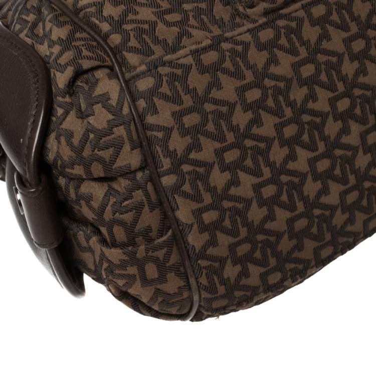Pre Owned Dkny Brown Signature Canvas and Leather Front Pocket Satchel