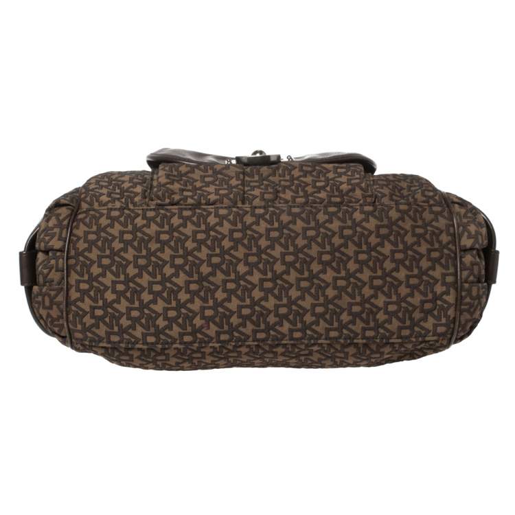 Pre Owned Dkny Brown Signature Canvas and Leather Front Pocket Satchel