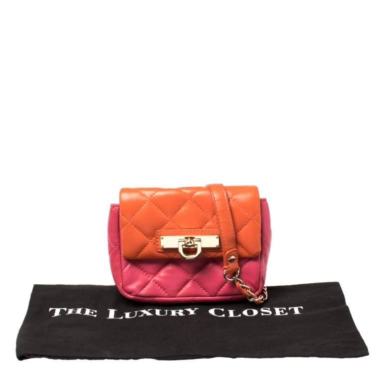 Pre Owned Dkny Orange/Pink Quilted Leather Small Crossbody Bag