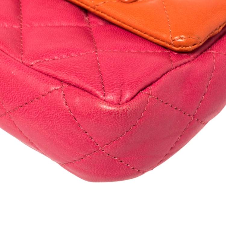 Pre Owned Dkny Orange/Pink Quilted Leather Small Crossbody Bag