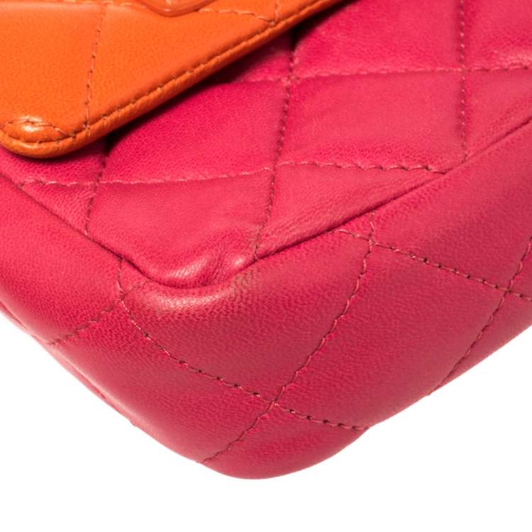 Pre Owned Dkny Orange/Pink Quilted Leather Small Crossbody Bag