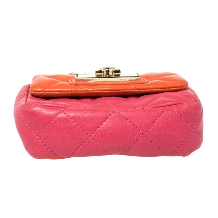 Pre Owned Dkny Orange/Pink Quilted Leather Small Crossbody Bag