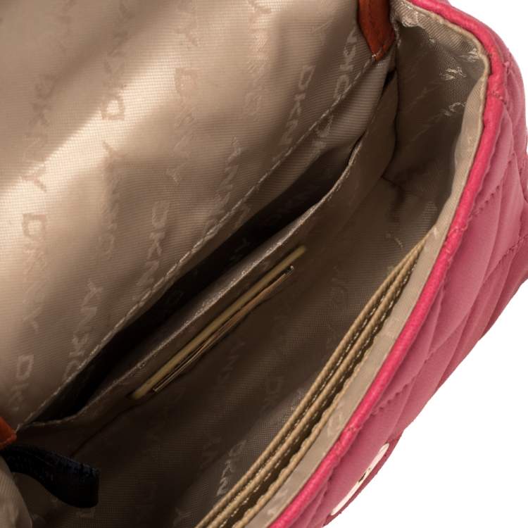Pre Owned Dkny Orange/Pink Quilted Leather Small Crossbody Bag