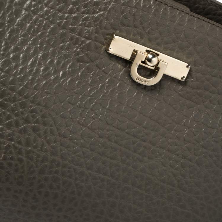 Pre Owned DKNY Dark Grey Leather Chain Handle Tote