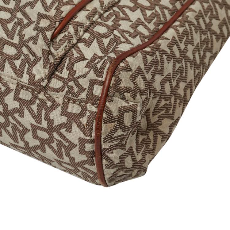 Pre Owned DKNY Brown Signature Canvas and Leather Trim Messenger Bag