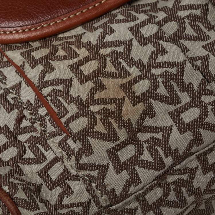 Pre Owned DKNY Brown Signature Canvas and Leather Trim Messenger Bag