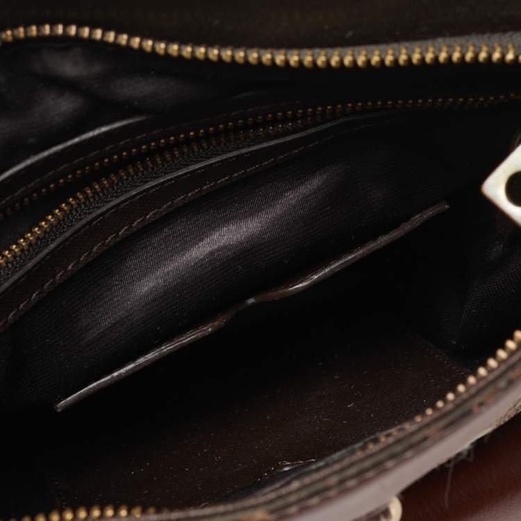 Pre Owned DKNY Brown Signature Canvas and Leather Trim Messenger Bag