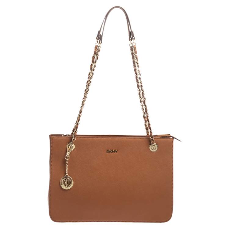 Pre Owned Dkny Tan Leather Bryant Park Chain Tote