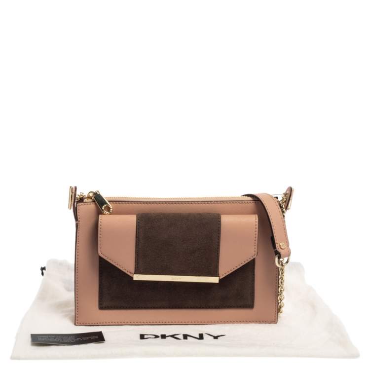 Pre Owned Dkny Pink/Brown Leather and Suede Bryant Park Saffia Crossbody Bag