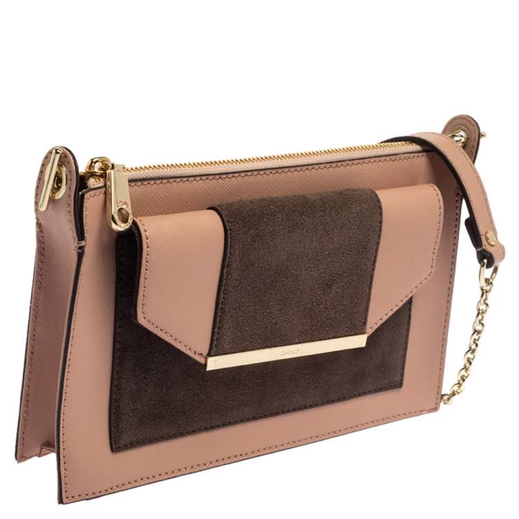 Pre Owned Dkny Pink/Brown Leather and Suede Bryant Park Saffia Crossbody Bag