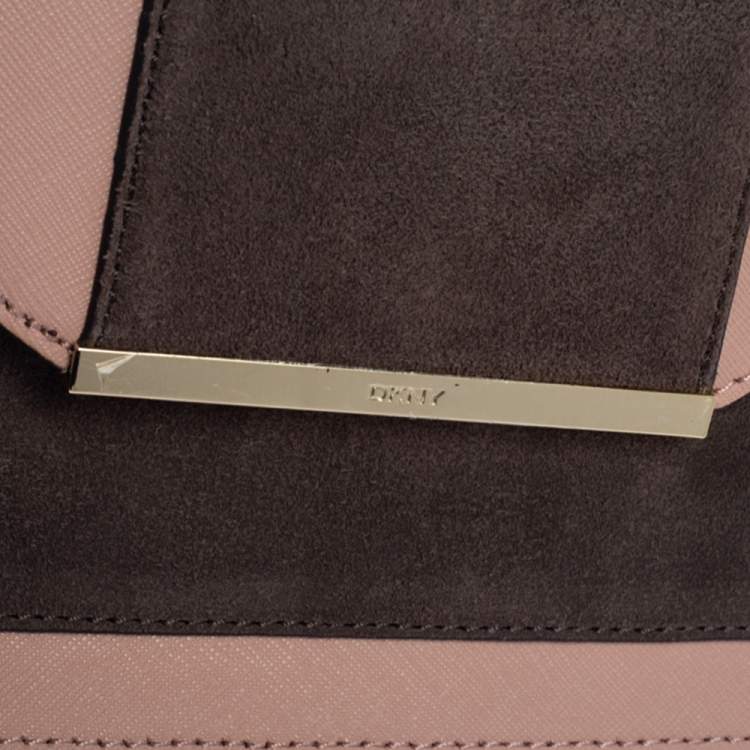 Pre Owned Dkny Pink/Brown Leather and Suede Bryant Park Saffia Crossbody Bag