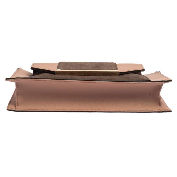 Pre Owned Dkny Pink/Brown Leather and Suede Bryant Park Saffia Crossbody Bag