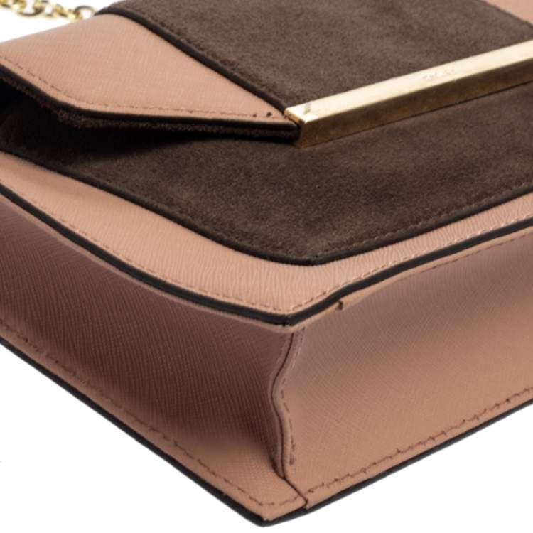 Pre Owned Dkny Pink/Brown Leather and Suede Bryant Park Saffia Crossbody Bag