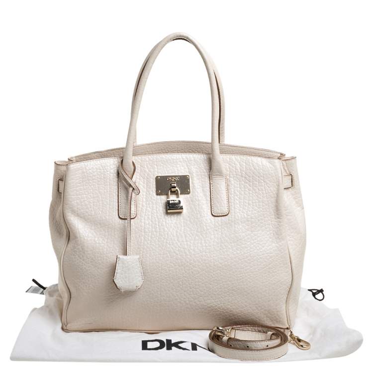 Pre Owned DKNY Off White Leather Shopper Tote