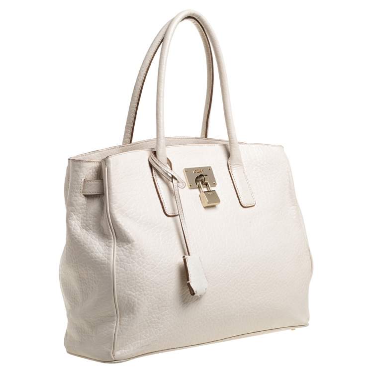 Pre Owned DKNY Off White Leather Shopper Tote