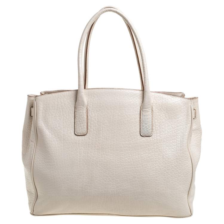 Pre Owned DKNY Off White Leather Shopper Tote