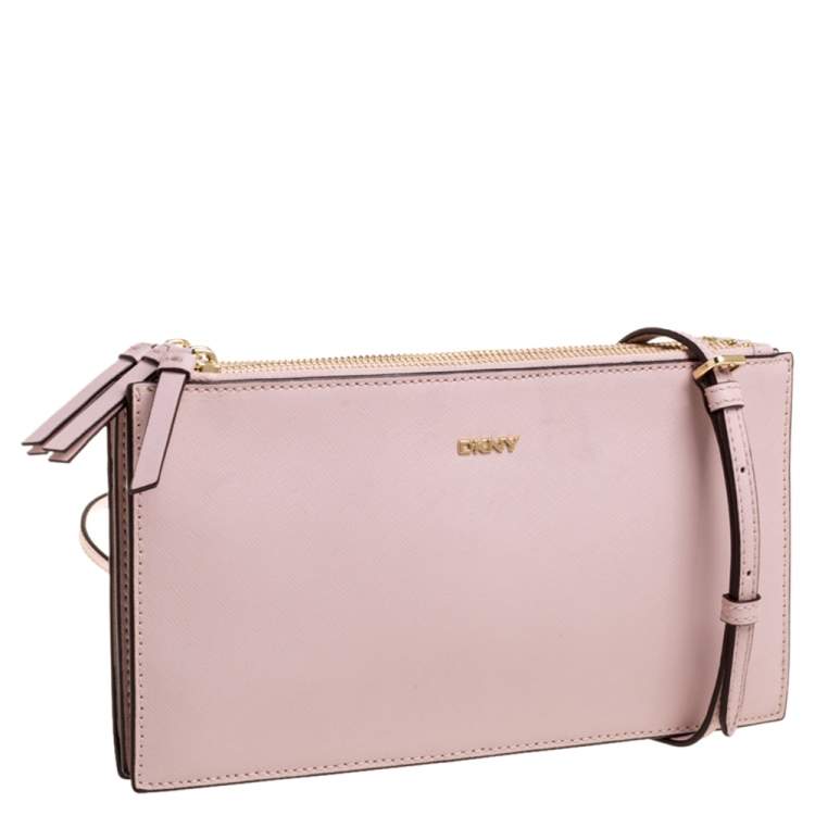 Pre Owned DKNY Powder Pink Leather Triple Zip Bryant Park Crossbody Bag