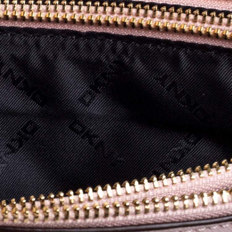 Pre Owned DKNY Powder Pink Leather Triple Zip Bryant Park Crossbody Bag